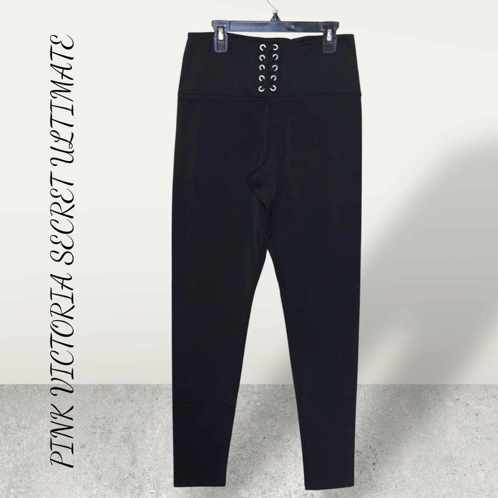 🌺PINK Victoria's Secret Black Leggings with Lace-Up Detail